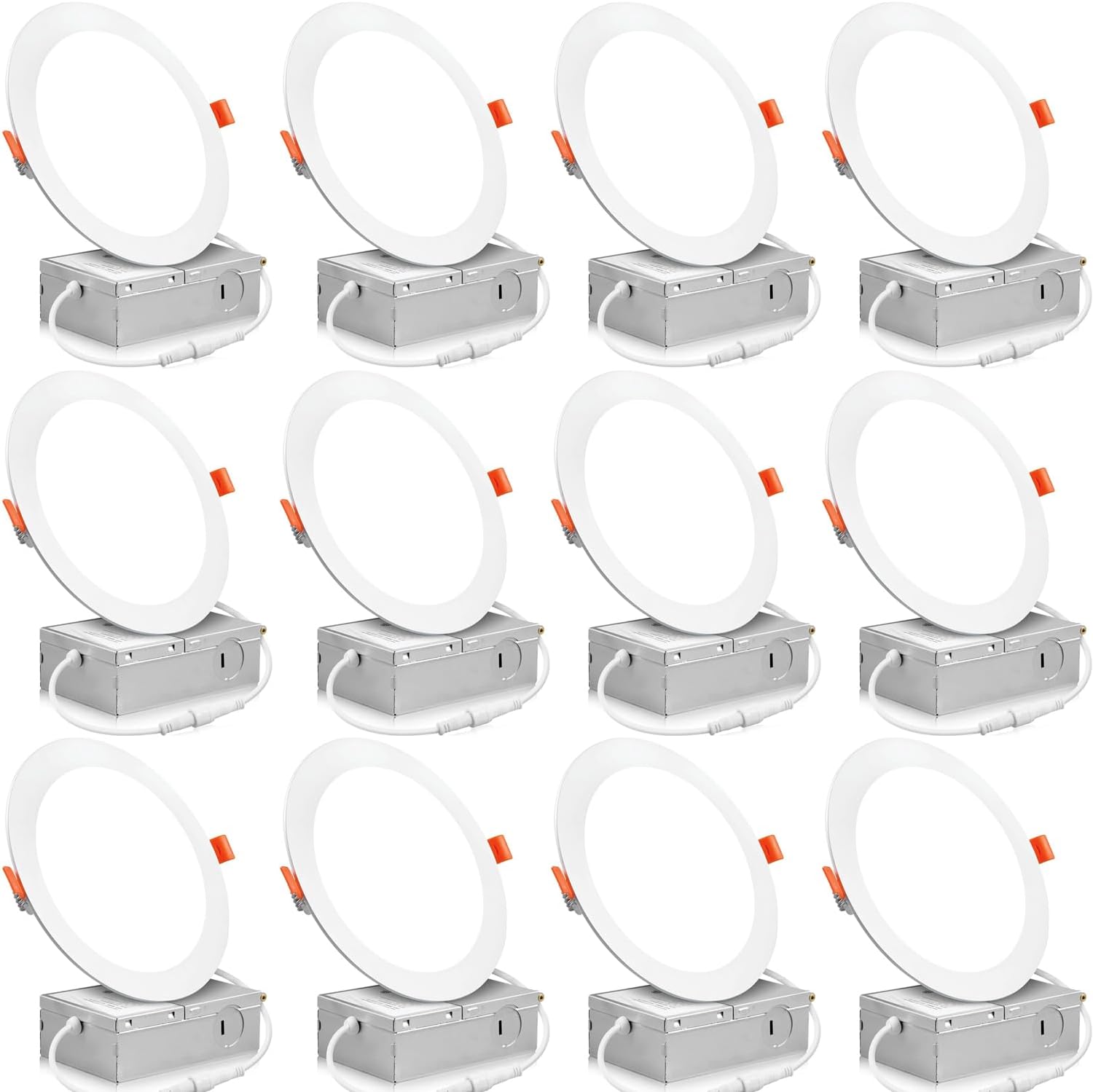 Paquete de 12 luces empotrables LED empotrables de 6 pulgadas con caja de conexiones, luz empotrada de brillo de 1050 lm, 12 W 110 W Eqv, luces