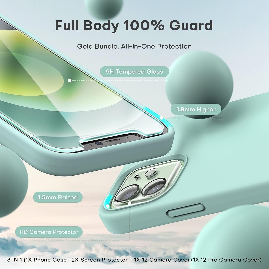 TOCOL Funda 5 en 1 para iPhone 12, para iPhone 12 Pro, con 2 protectores de pantalla + 2 protectores de lente de cámara, funda de silicona a prueba