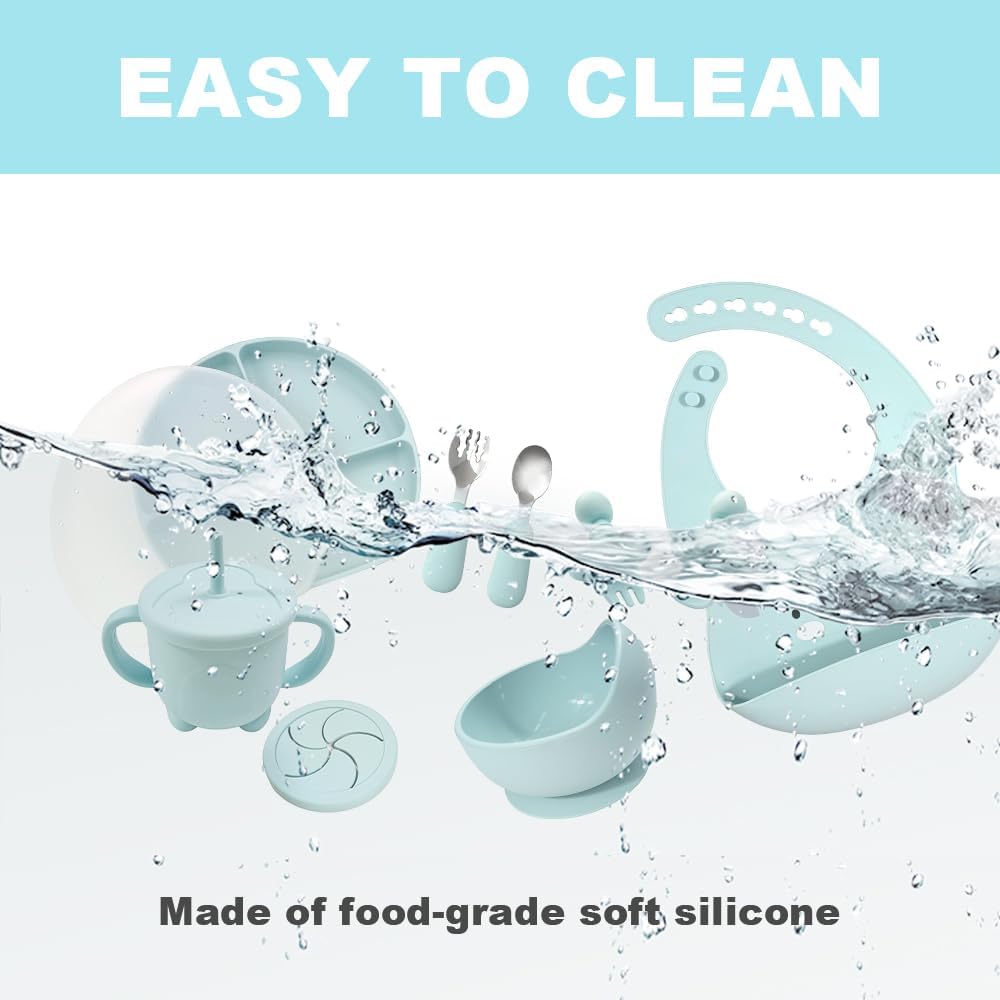 BY FOREV Juego de alimentación de bebé de silicona, suministros de destete con ventosa dividida, juego de platos de autoalimentación para niños