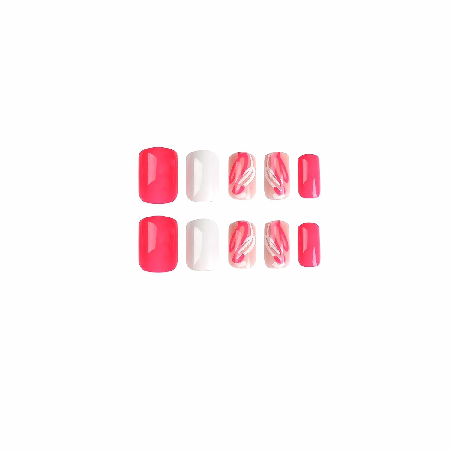 BABALAL Uñas postizas cuadradas a presión, medianas, color rosa intenso, para el verano, uñas acrílicas cuadradas ovaladas brillantes para mujeres y