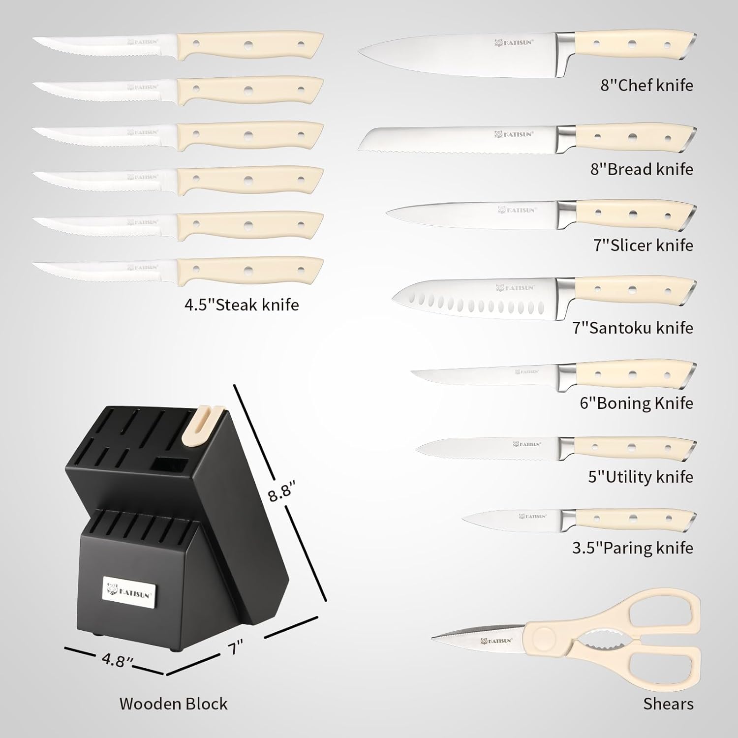Juego de cuchillos de acero japonés de 16 piezas con bloque, cuchillos de chef con mango ergonómico ABS, afilador y tijeras para cortar, rebanar y