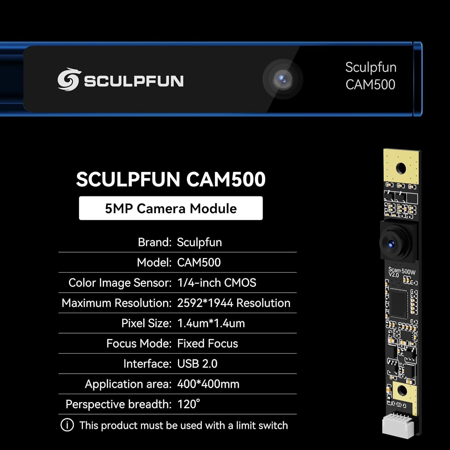 SCULPFUN Cámara Lightburn CAM500, cámara Lightburn para cortador láser posicionamiento preciso, grabación HD, cámara industrial para grabador láser,