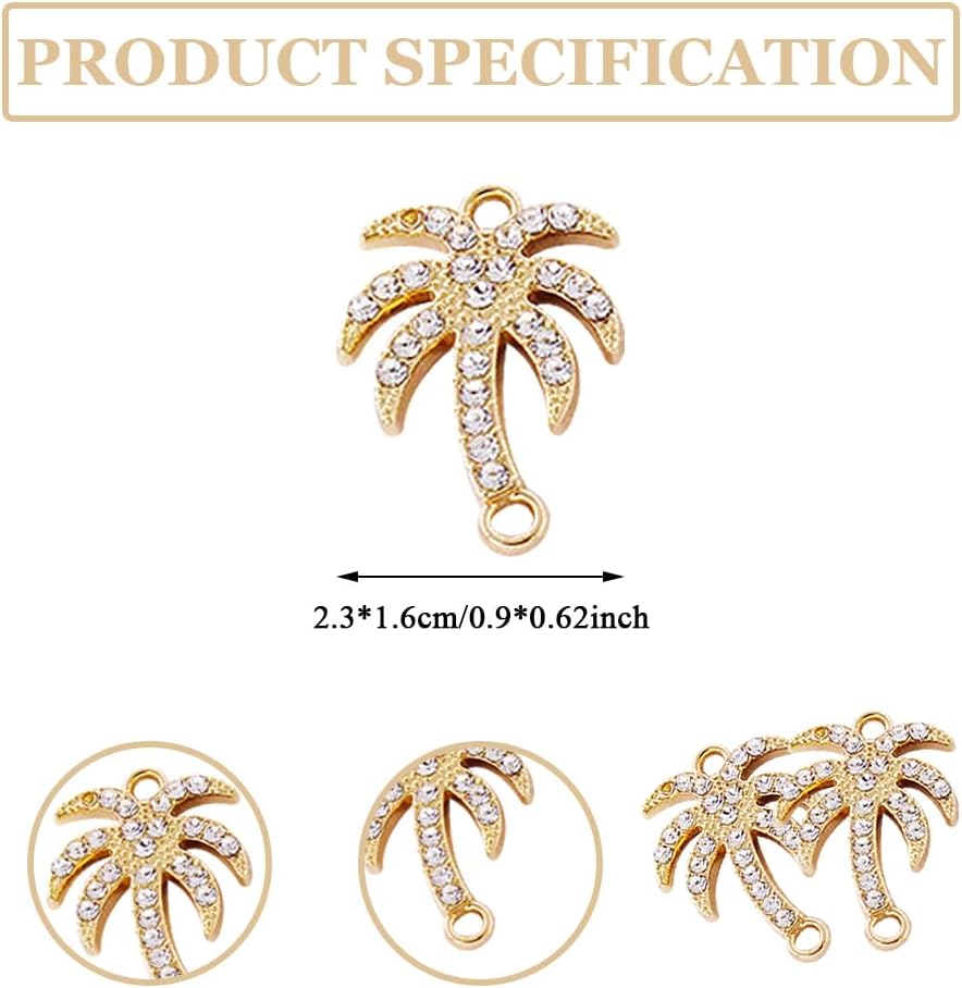 30 dijes de aleación dorada con eslabones de palmera tropical hawaiana con diamantes de imitación, colgantes para collares, pulseras, joyería,