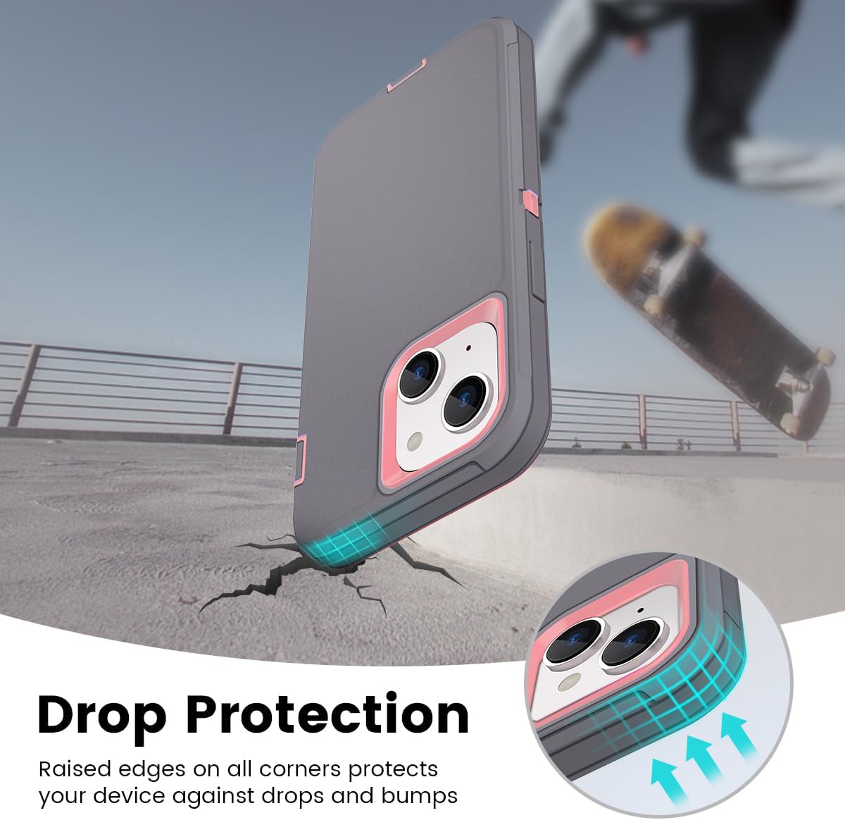 CAFEWICH Funda compatible con iPhone 15 de 6.1 pulgadas, funda para teléfono 14, resistente defensor de 3 capas, resistente a prueba de golpes,