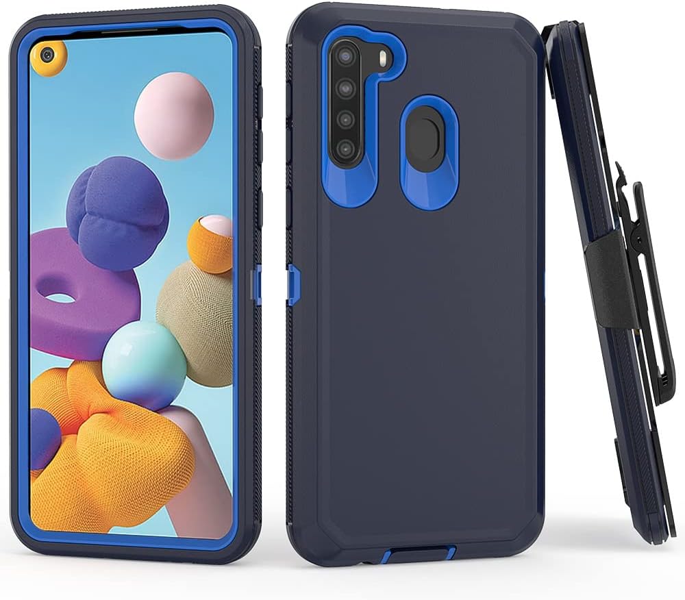 Funda protectora para Samsung Galaxy A21, resistente a prueba de golpes, con clip para cinturón, funda protectora para Samsung A21 (azul marino)
