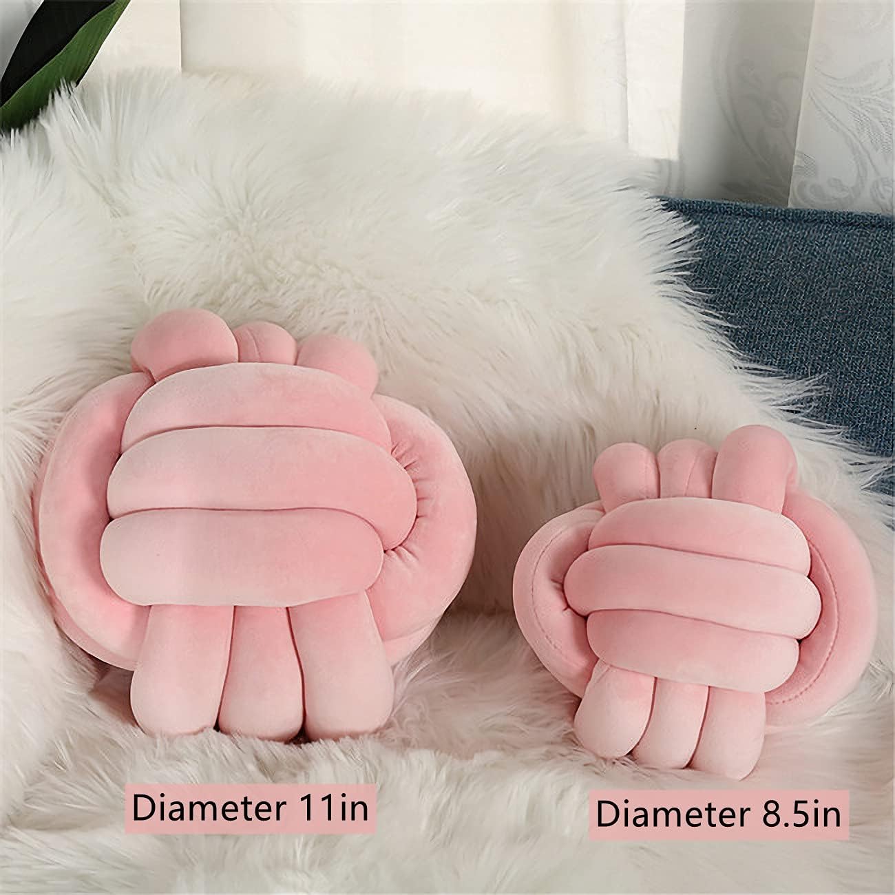 Almohada redonda con nudo para decoración de habitación de los niños, juguete de peluche calmante para aliviar el estrés (rosa, 11 pulgadas11.0in)