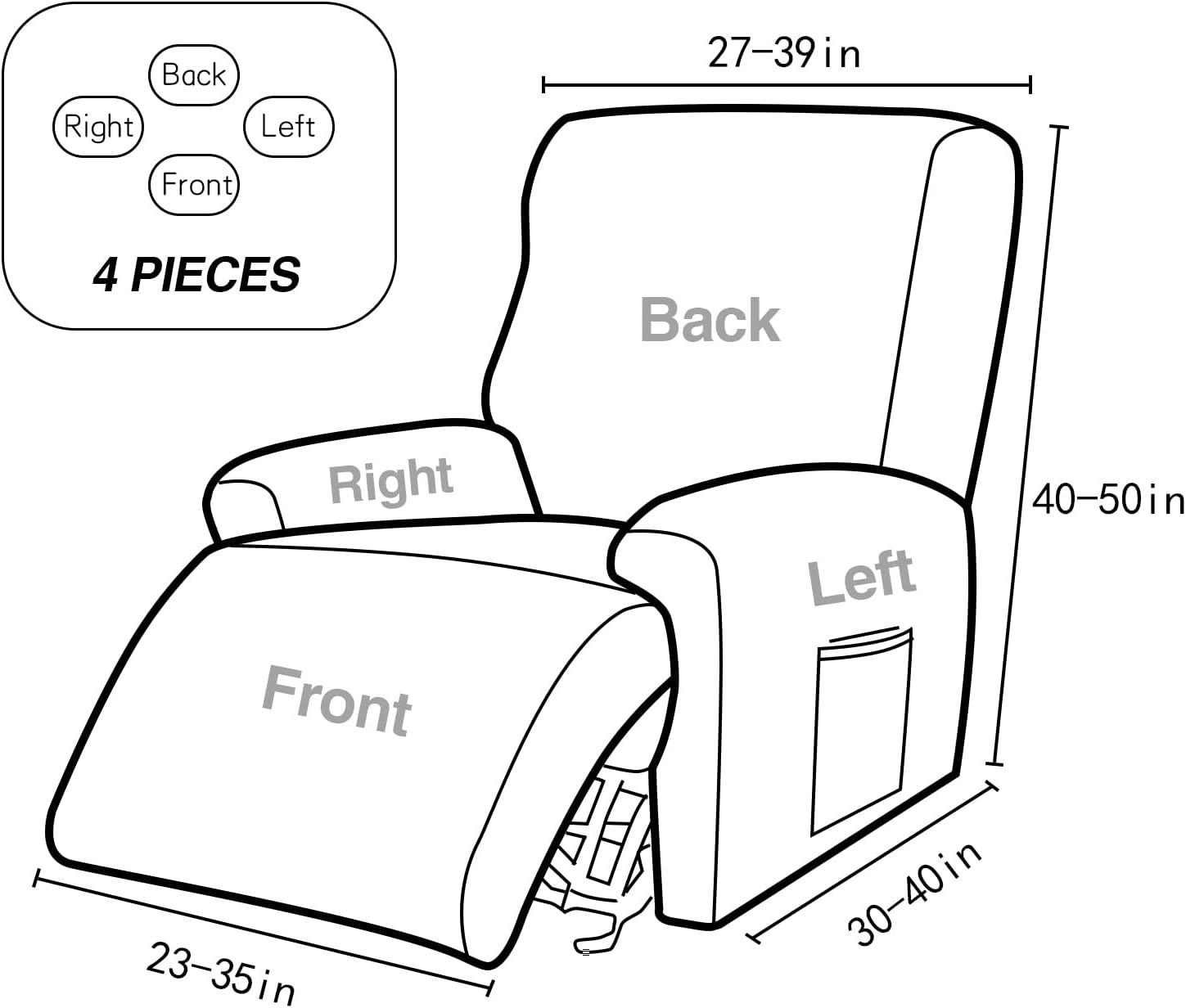 KRFOONN Fundas elásticas para sofá reclinable con estampado, 4 piezas, colección Fallon, fundas para sillas de niño perezoso, protector de muebles,