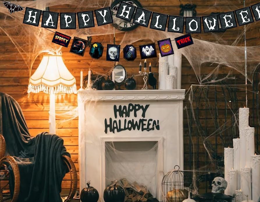 Pancartas de decoración de Halloween, pancartas de decoración de Halloween, palabras artísticas, pinturas artísticas, pancartas decorativas