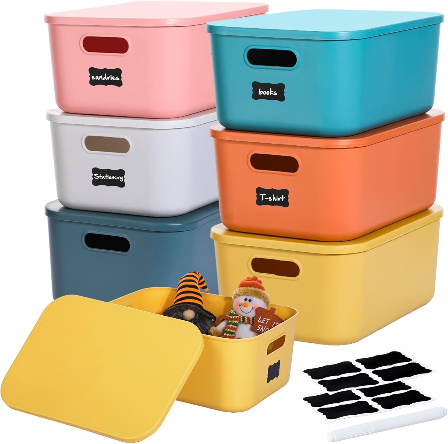 6 contenedores de almacenamiento de plástico coloridos de 14 pulgadas, 6 colores, apilables, de gran capacidad, caja de almacenamiento de plástico