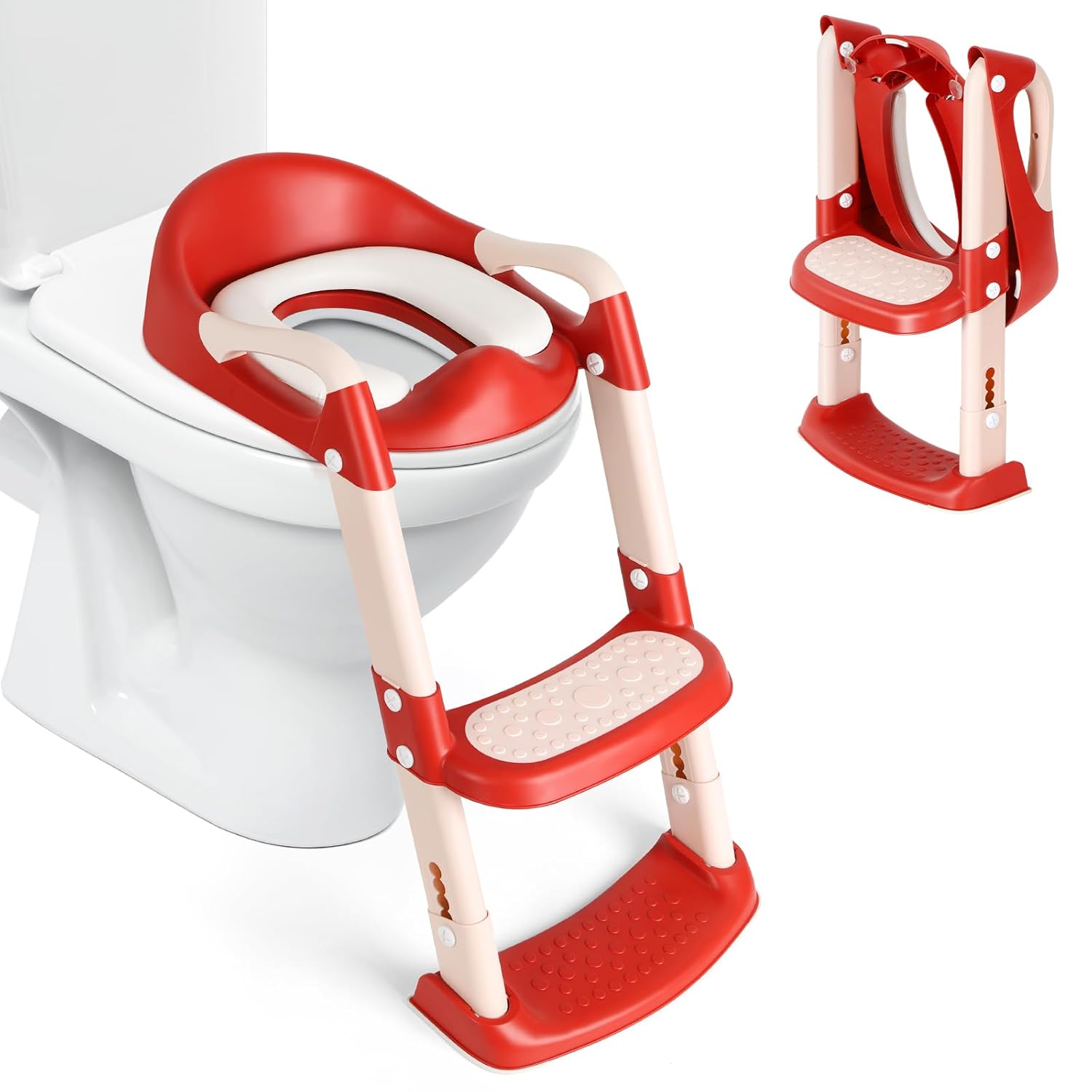 Asiento de inodoro de entrenamiento para ir al baño con escalera, inodoro de entrenamiento para ir al baño para niños y niñas, altura ajustable,