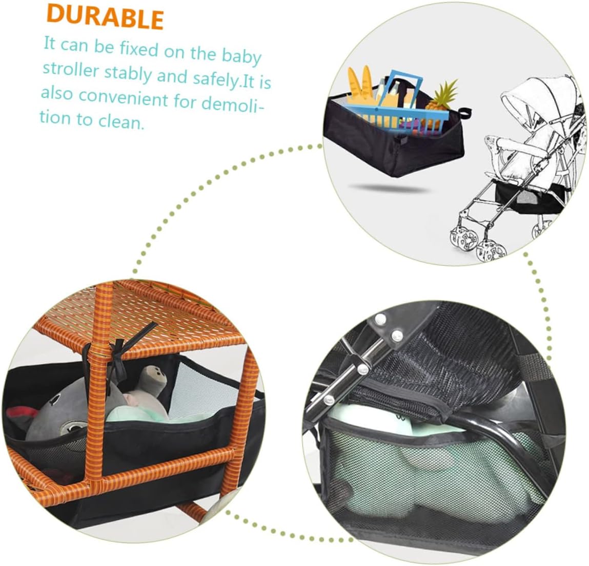 jojofuny Cesta inferior para cochecito de bebé, bolsa de guardería, accesorios para juguetes, pañales, necesidades del bebé
