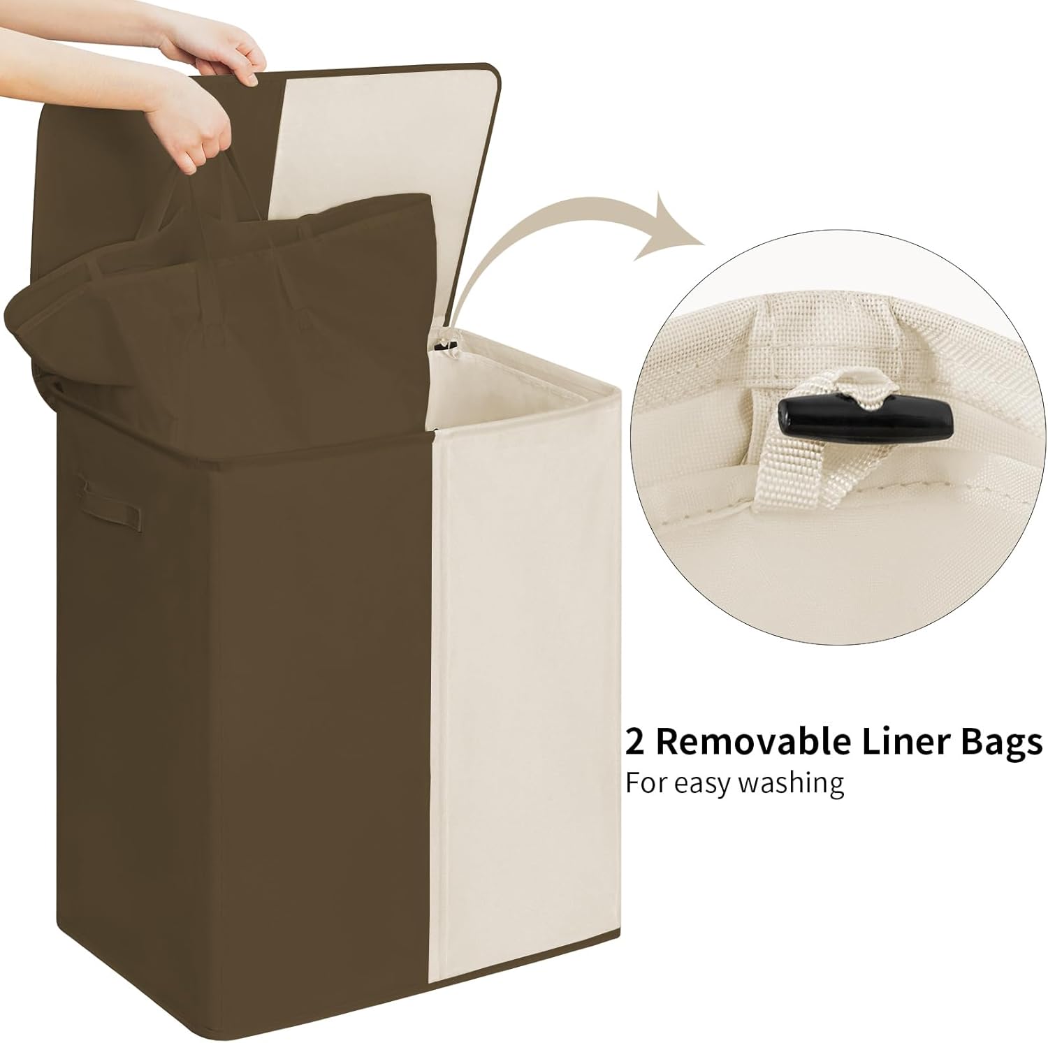 WOWLIVE Cesta de lavandería doble con tapa y bolsas de lavandería extraíbles, cesta grande de 154 litros, cesta de ropa sucia plegable de 2