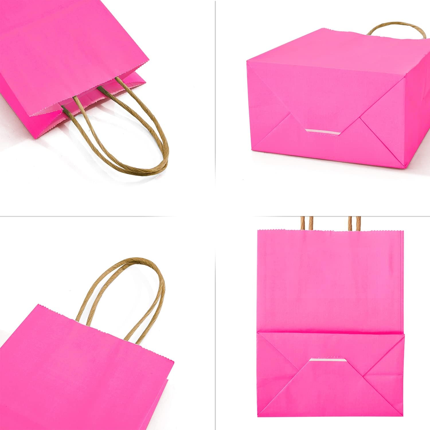 DjinnGlory Paquete de 60 pequeñas mini bolsas de regalo de papel rosa intenso con asas de 6.3 x 4.7 x 2.75 pulgadas para el día de la madre,