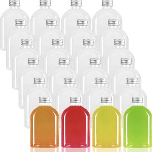 Botellas de plástico con tapas, paquete de 24 botellas transparentes para jugo, botella de agua plana, botella de plástico reutilizable, mini Botellas de plástico con tapas, paquete de 24 botellas transparentes para jugo, botella de agua plana, botella de plástico reutilizable, mini