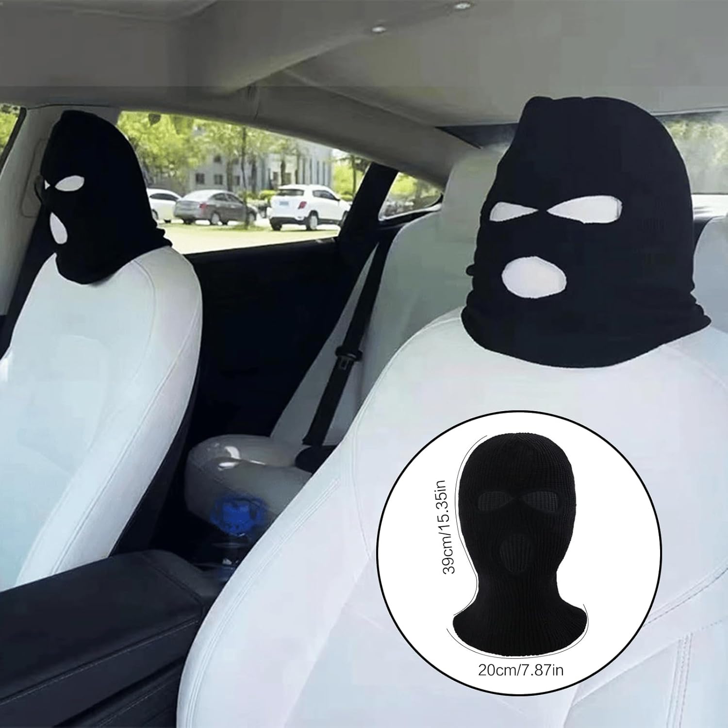 Divertida funda para asiento de automóvil, divertida máscara de asiento, accesorios de tela negra para reposacabezas de automóvil, ajuste universal