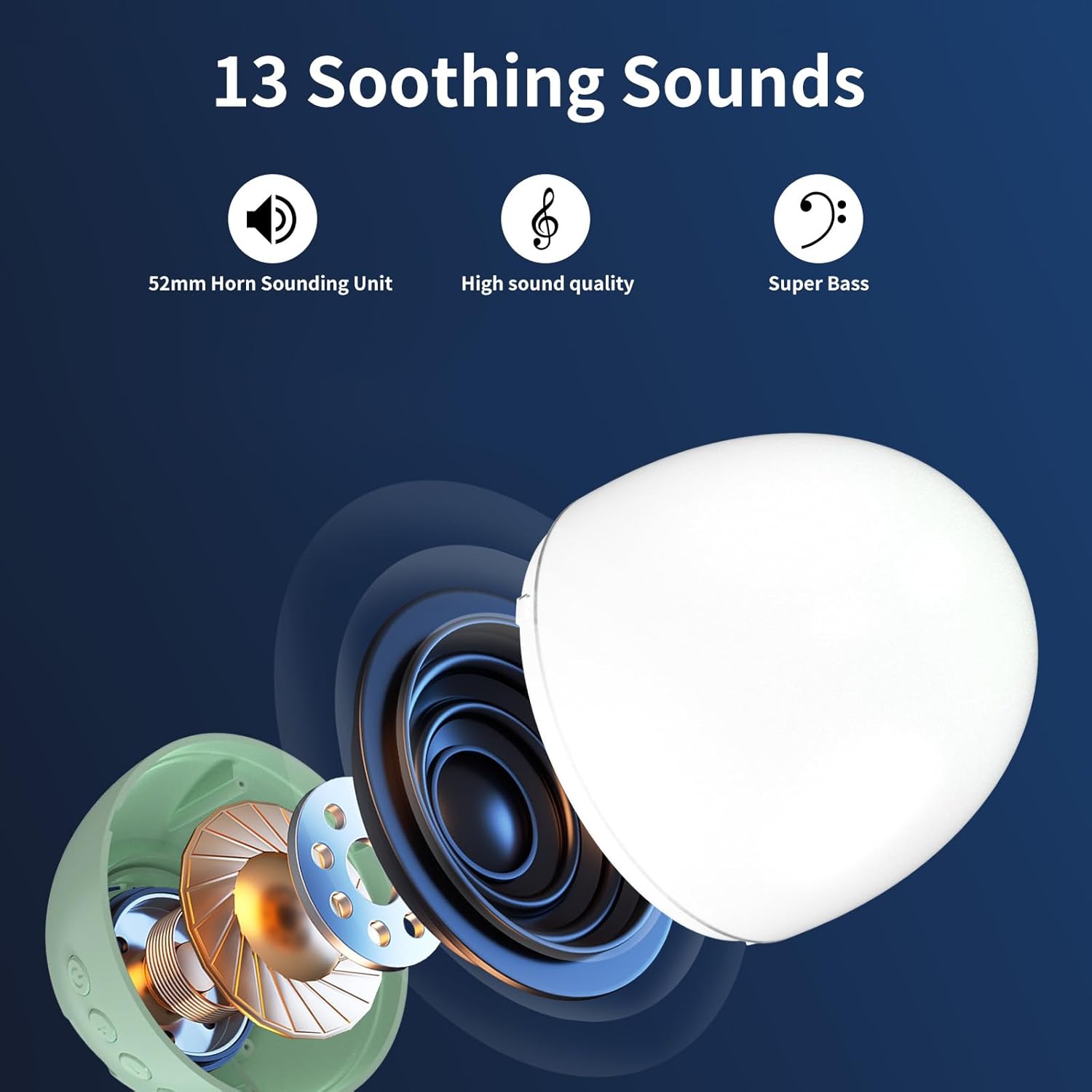Máquina de sonido inalámbrica, máquina de ruido blanco bebé, máquina portátil de ruido blanco con luz nocturna de 5 colores, 13 sonidos relajantes y