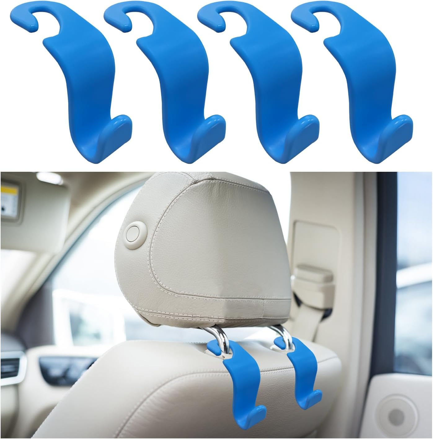 Paquete de 4 ganchos para reposacabezas de asiento de automóvil, elegante organizador de gancho para asiento trasero para bolso, bolso, ropa,
