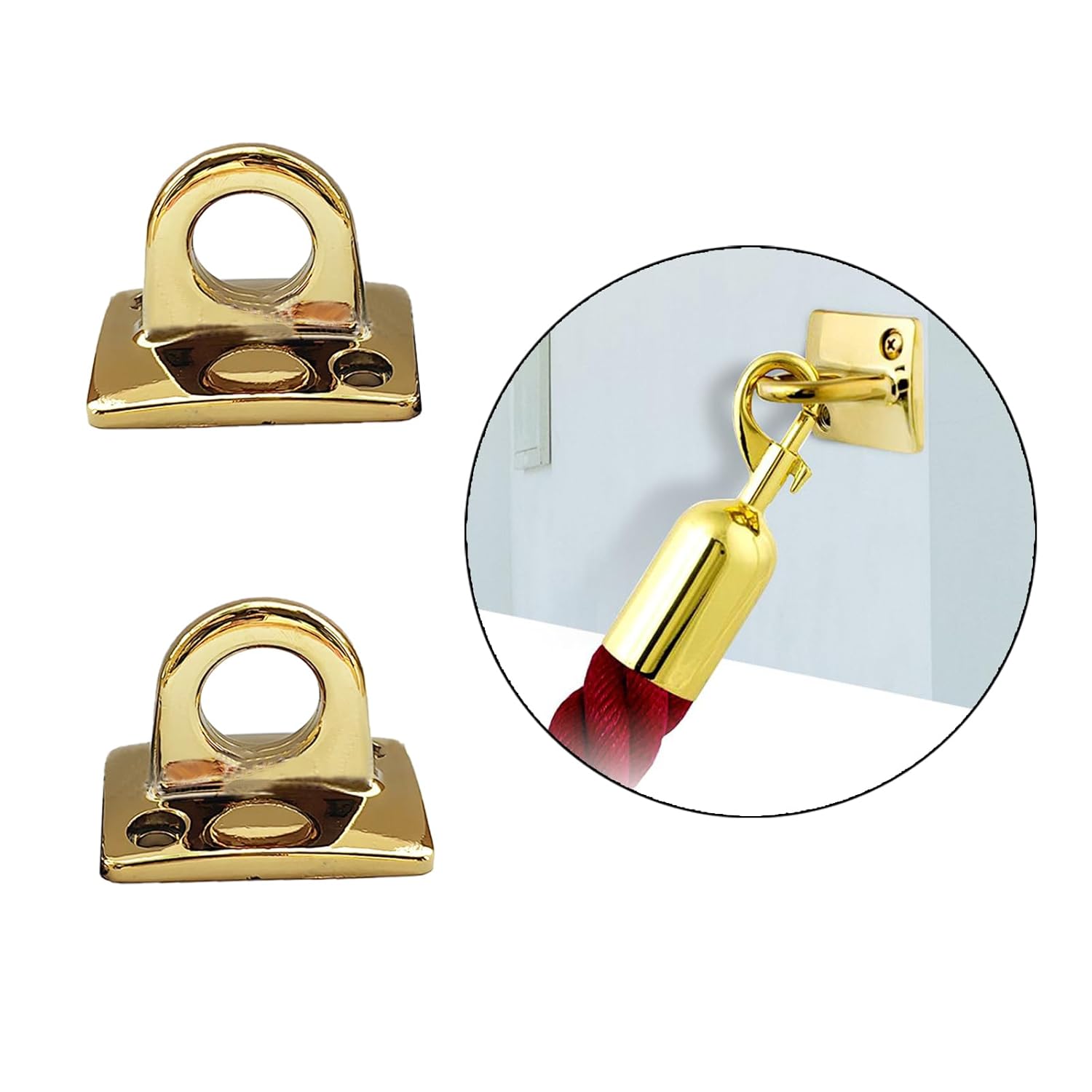 2 piezas de placa de pared de soporte de cuerda, almohadilla dorada, ganchos en U, ganchos para control de multitudes, barreras de seguridad, gancho