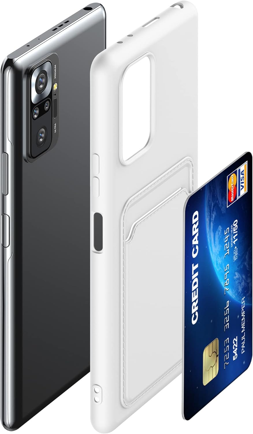 kwmobile Funda compatible con Xiaomi Redmi Note 10 Pro – Funda de teléfono TPU con tarjetero de crédito – Blanco