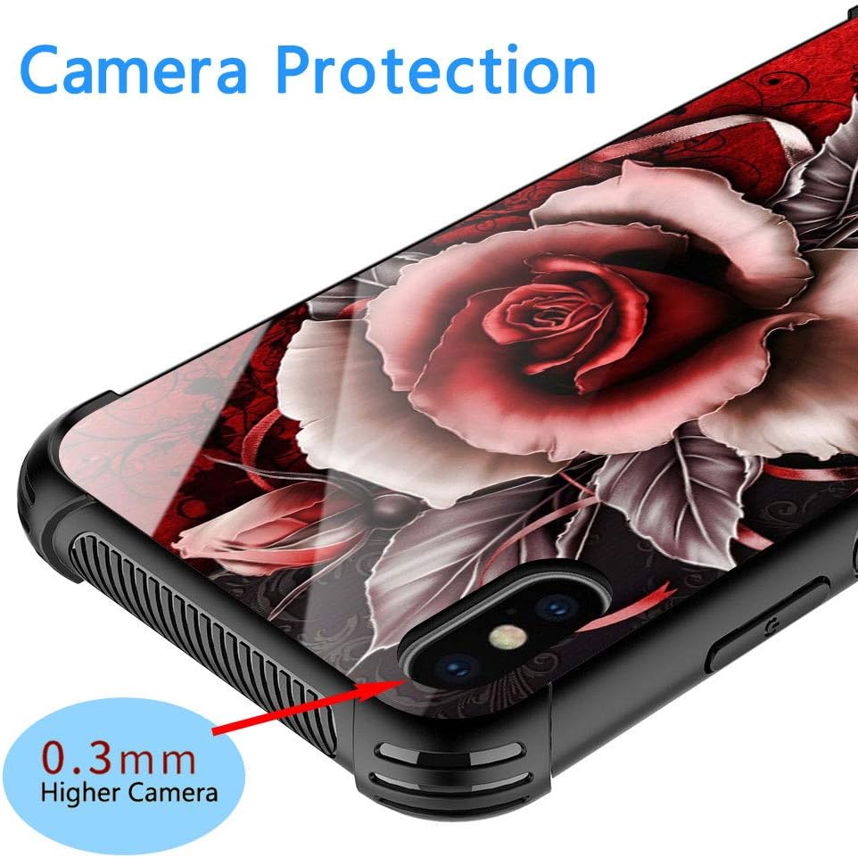 TnXee Funda compatible con iPhone Xs, funda de rosa fantasía para iPhone X, fundas para niñas y mujeres, diseño de patrón para iPhone XXS Red Rlower