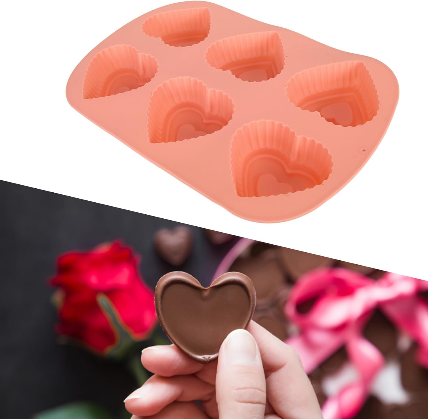 Molde es de silicona para reposteria en forma de corazón moldes de silicona con 6 agujeros en forma de corazón para pastel de chocolate, pudín hecho
