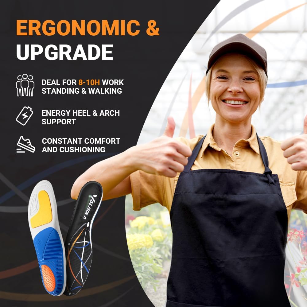 Valsole Plantillas para fascitis plantar con soporte de arco alto, plantillas ortopédicas para pies planos, mujeres y hombres, plantillas de botas