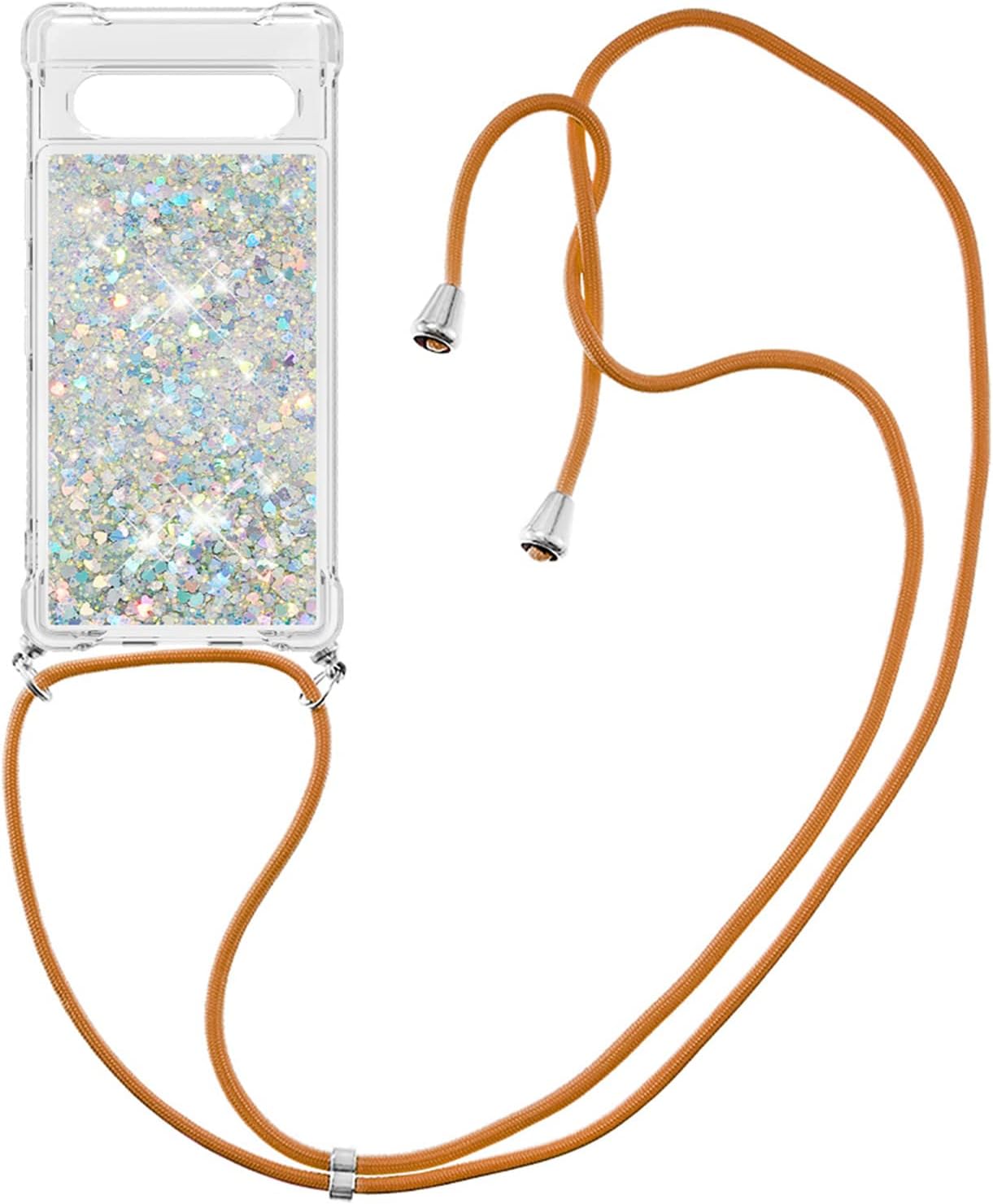 Tncavo Funda para Google Pixel 7a para mujer, carcasa con purpurina holográfica líquida en movimiento, con correa cruzada, delgada, suave, TPU para