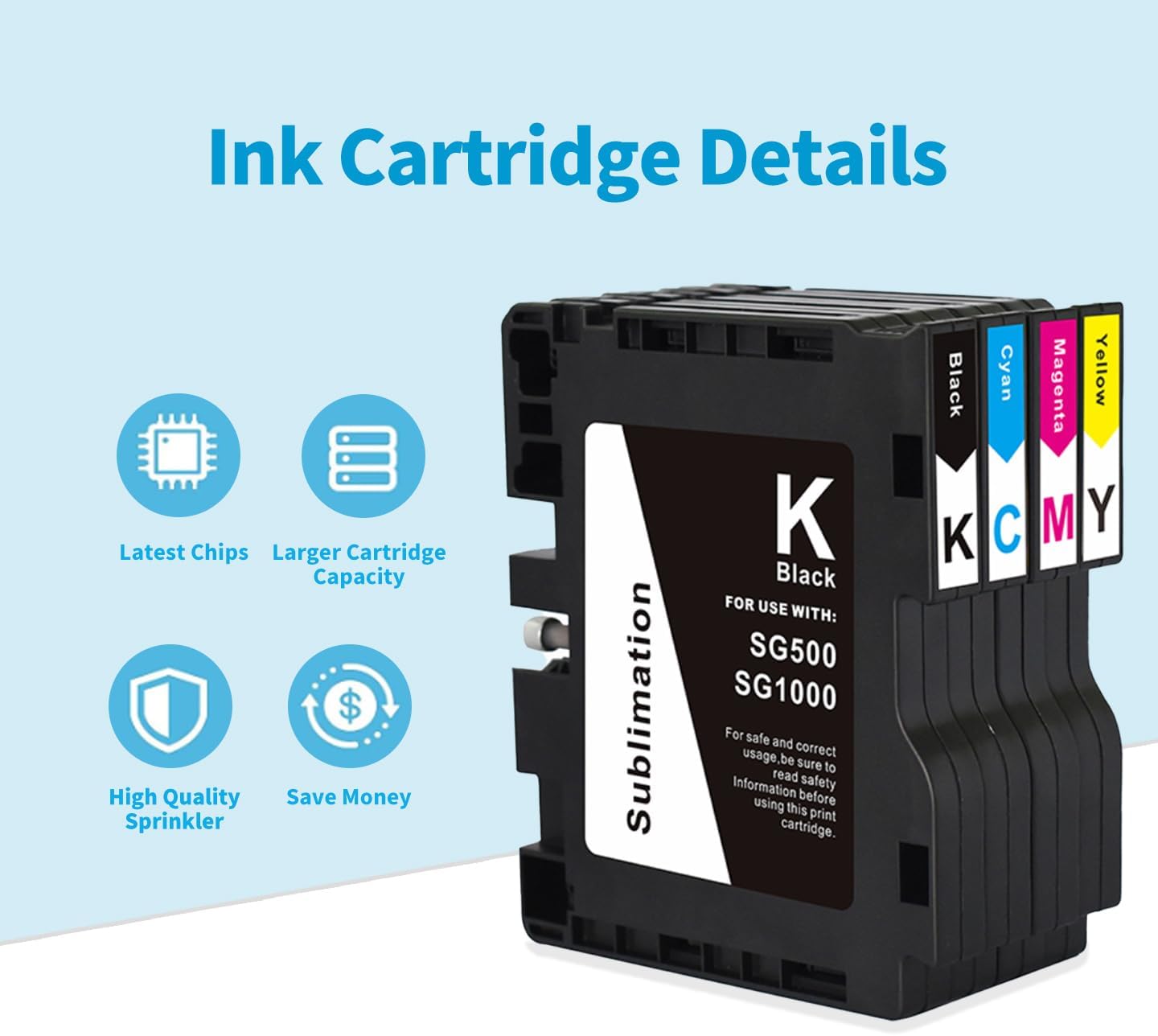 SG500 SG1000 Nuevo cartucho de tinta de sublimación compatible con impresoras Sawgrass Virtuoso SG500 SG1000 (1 negro, 1 cian, 1 magenta, 1