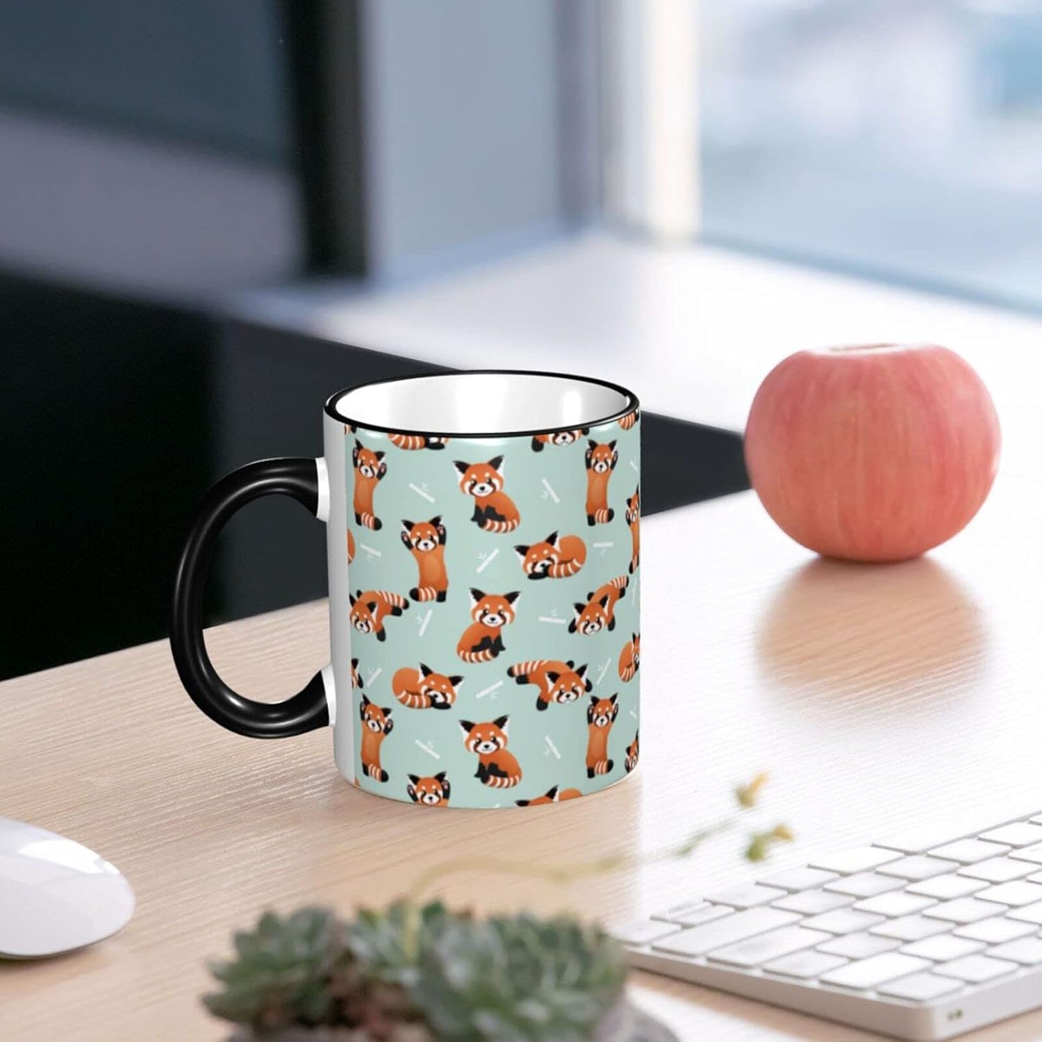 Kadiman Taza de café de osos panda rojos para mujer, taza de té y leche de cerámica de 11 onzas para niña, regalo de oficina, hogar, talla única