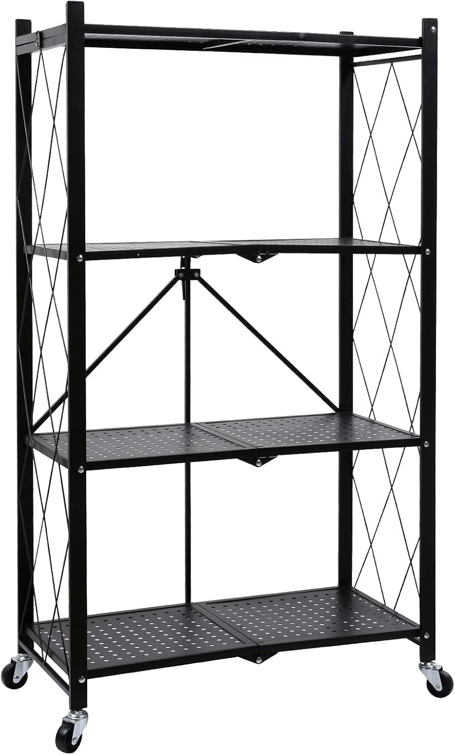 HealSmart Estantería de almacenamiento de metal plegable de 4 niveles con ruedas que se mueven fácilmente, estantes organizadores, ideales para