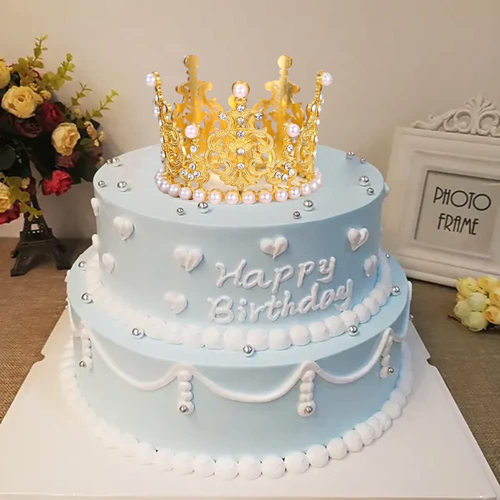 Decoración para pastel de corona dorada, 6 piezas para pastel de feliz cumpleaños, decoraciones de corona de princesa, mini coronas para arreglos