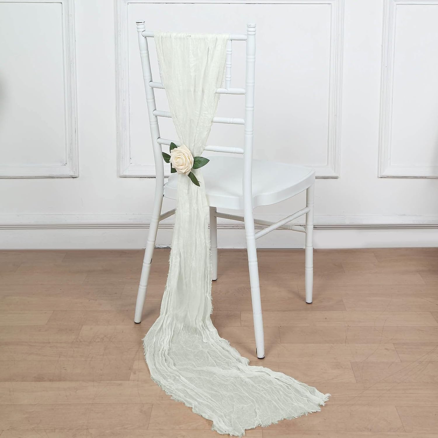 Efavormart – Paquete de 5 bandas para silla de gasa color marfil, 16 x 88 pulgadas