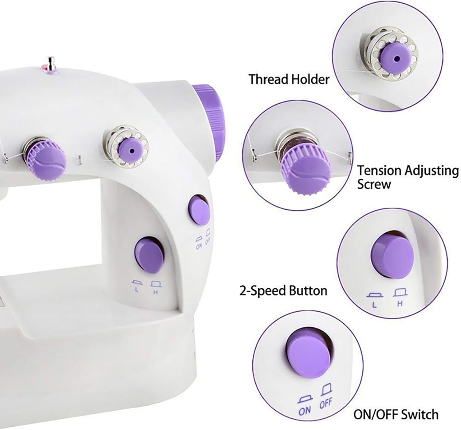 Mini máquina de coser para principiantes, kit de costura en 64 colores, máquina portátil de doble velocidad con mesa de extensión, luz, viajes, kit