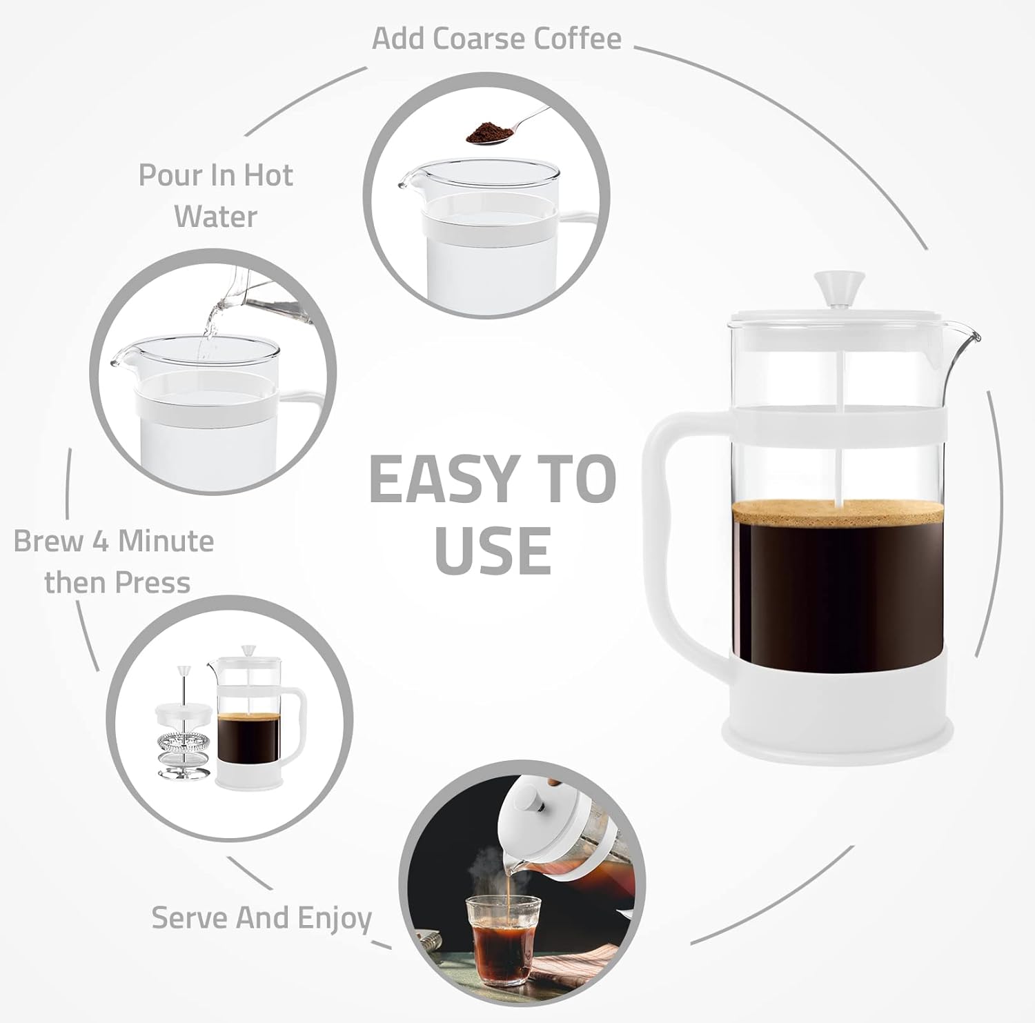 Utopia Kitchen French Press Espresso – Cafetera para té y café con filtros triples de 51 onzas, émbolo de acero inoxidable y vidrio de borosilicato