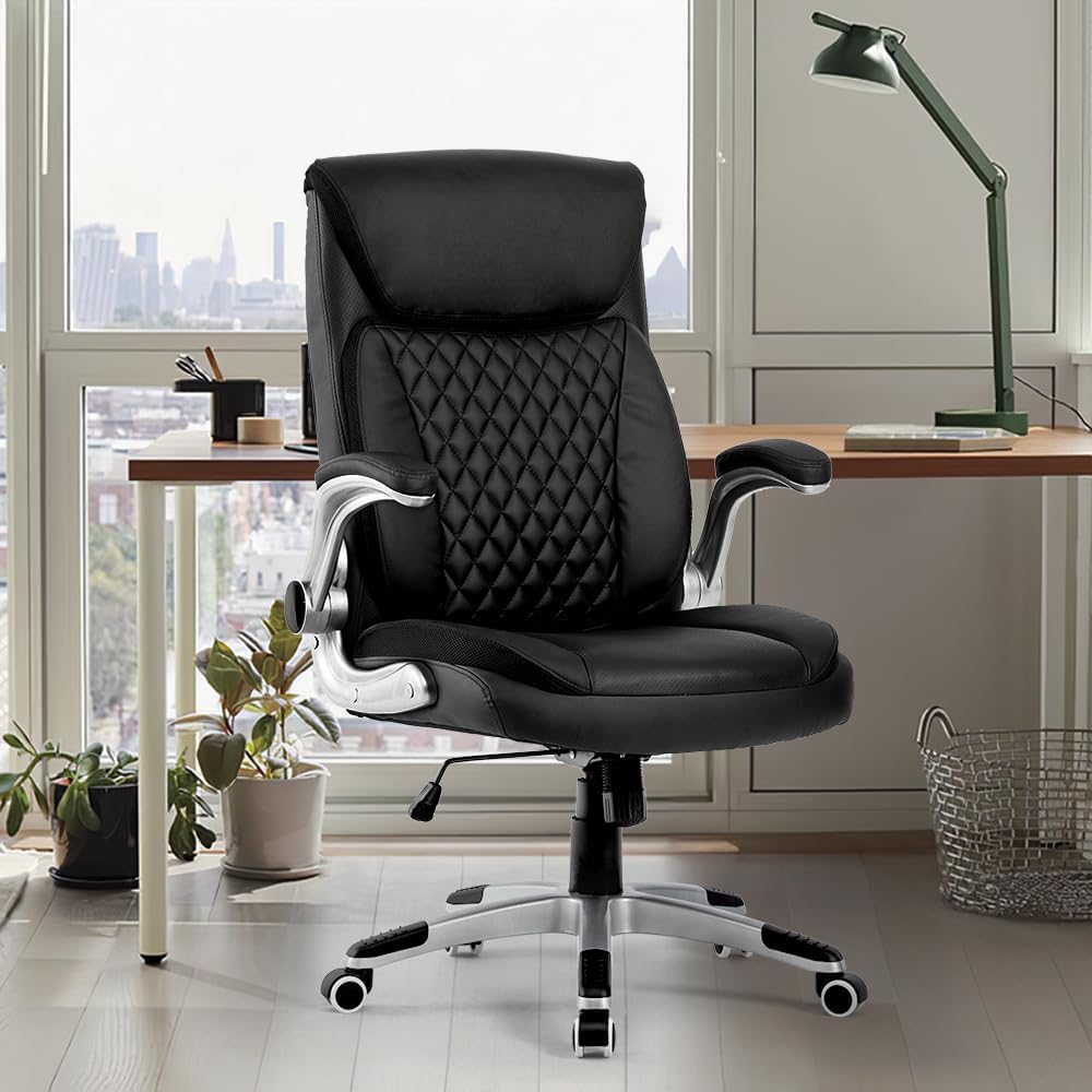 Silla de oficina grande y alta, silla de escritorio ejecutiva resistente con reposabrazos abatibles, respaldo alto, asiento ancho, acolchado grueso,