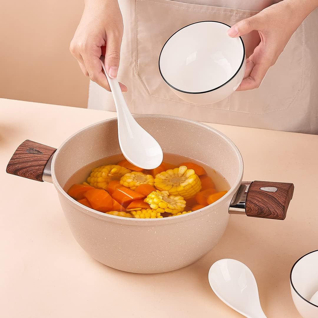 Juego de 4 cucharas de sopa de porcelana, cucharas de sopa china de cerámica de 6.6 pulgadas, cucharas de sopa asiáticas, cucharas de ramen