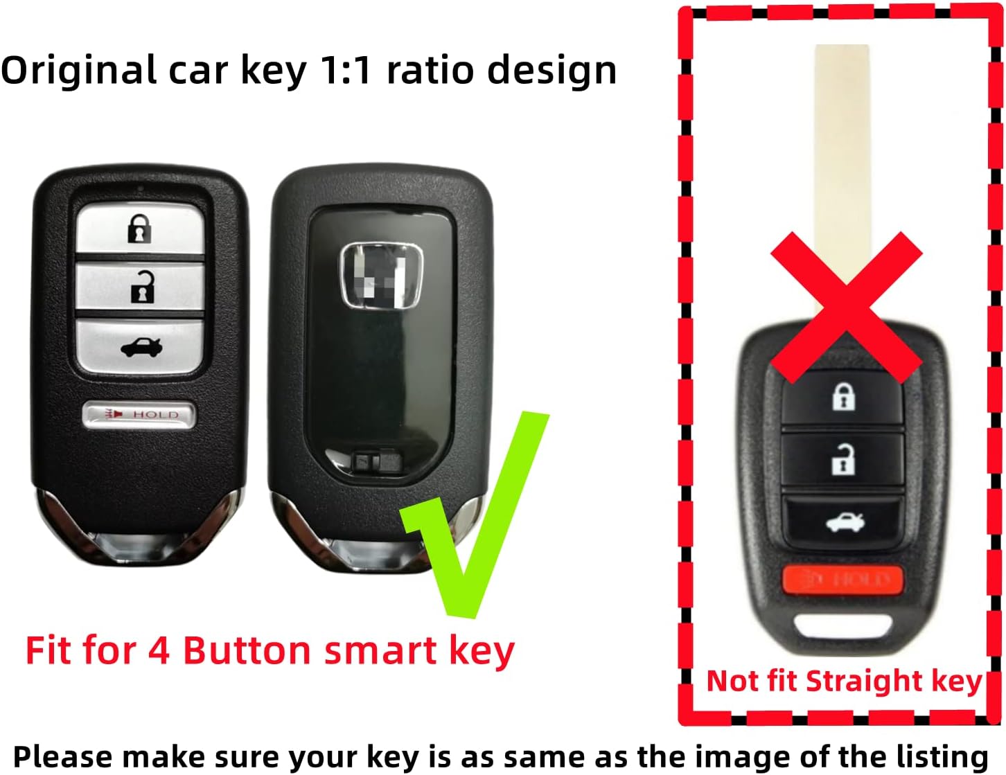 Funda de goma de silicona compatible con Honda Accord CR-V Civic Fit HR-V Odyssey Pilot Ridgeline ACJ932HK1310A ACJ932HK1210A (no compatible con