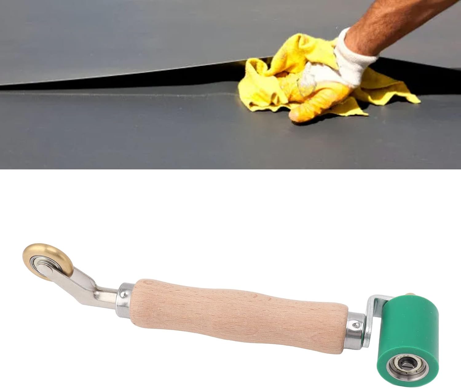 TOPINCN Rodillo de costura de acero para papel tapiz de 1.575 in, rodillo de costura de silicona con mango de madera, rueda de latón de doble uso,