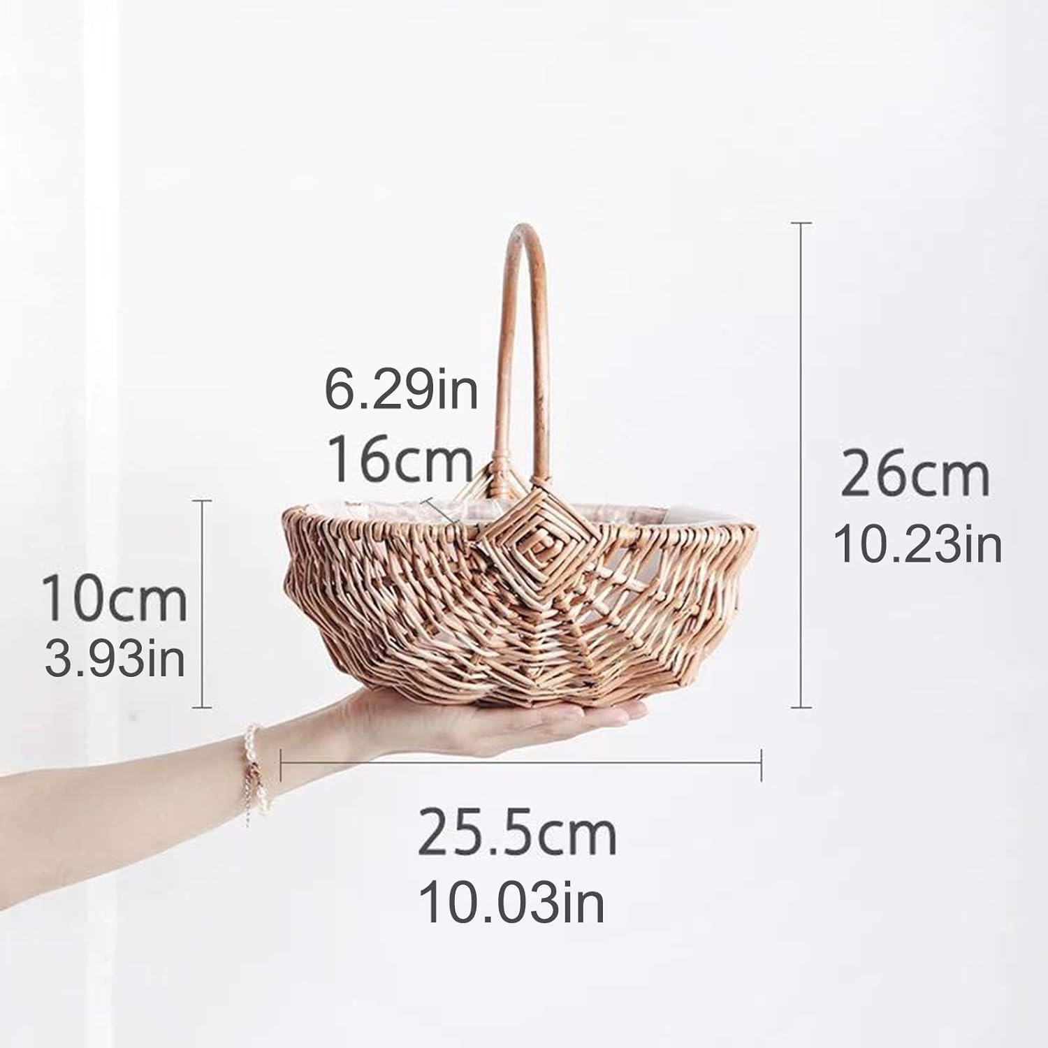SLDHFE Cesta de flores tejida a mano con forma ovalada de ratán con asa e inserto de plástico, cestas de almacenamiento decorativas para decoración