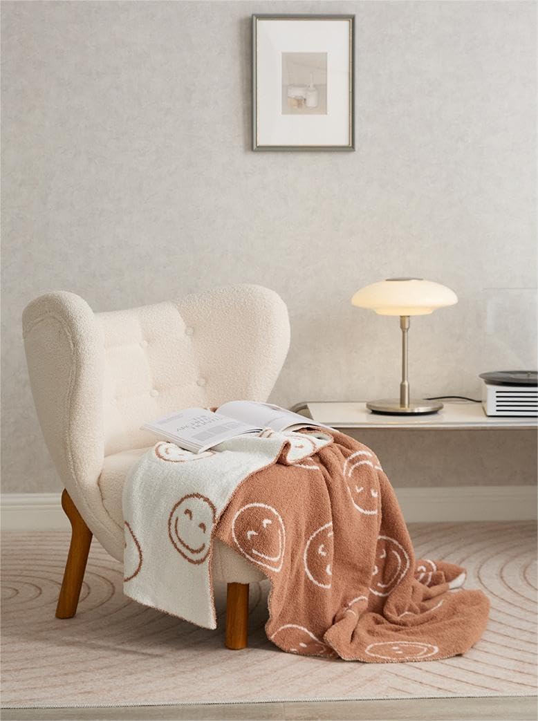 Manta de punto de microfibra esponjosa súper suave y bonita con cara sonriente, afelpada, ligera, ligera, para sofá y cama, 69 x 40 pulgadas (color
