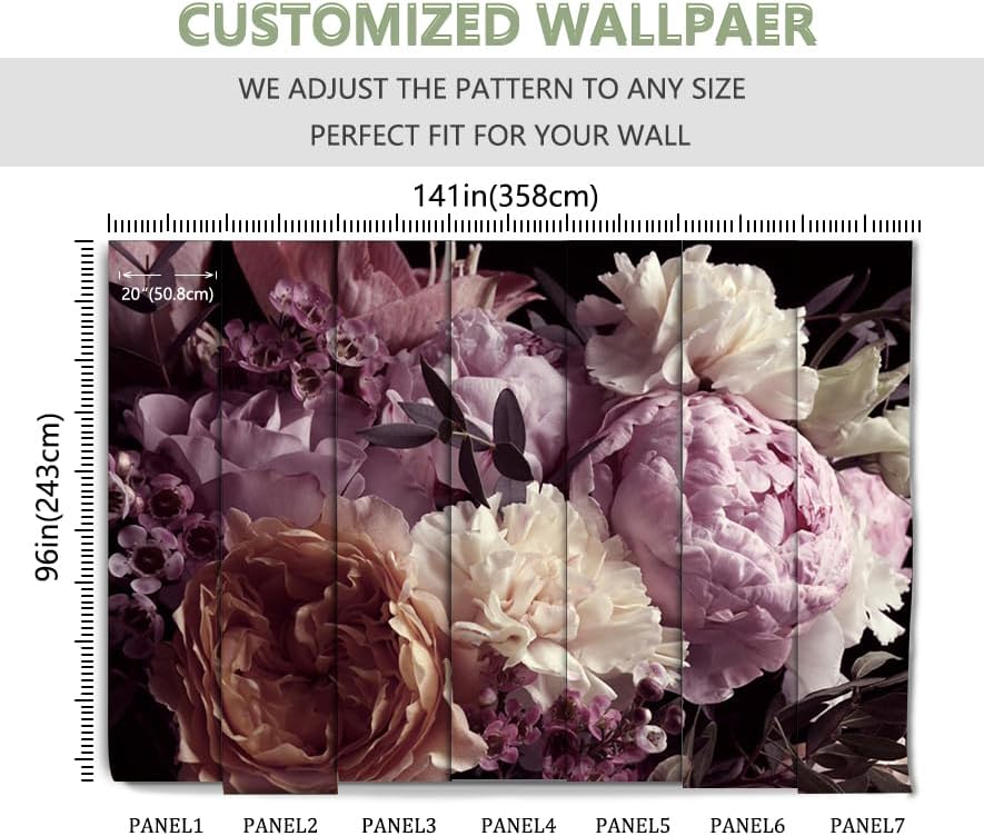 Papel tapiz floral de peonía rosa para dormitorio, sala de estar, baño, oficina (no se pega ni se pega)