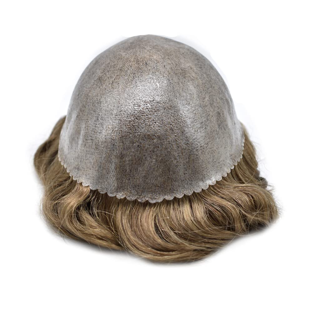Pieza de pelo para hombre, tupé de cabello humano para hombres, piezas de cabello, sistema de reemplazo de aire de piel de polietileno para hombres
