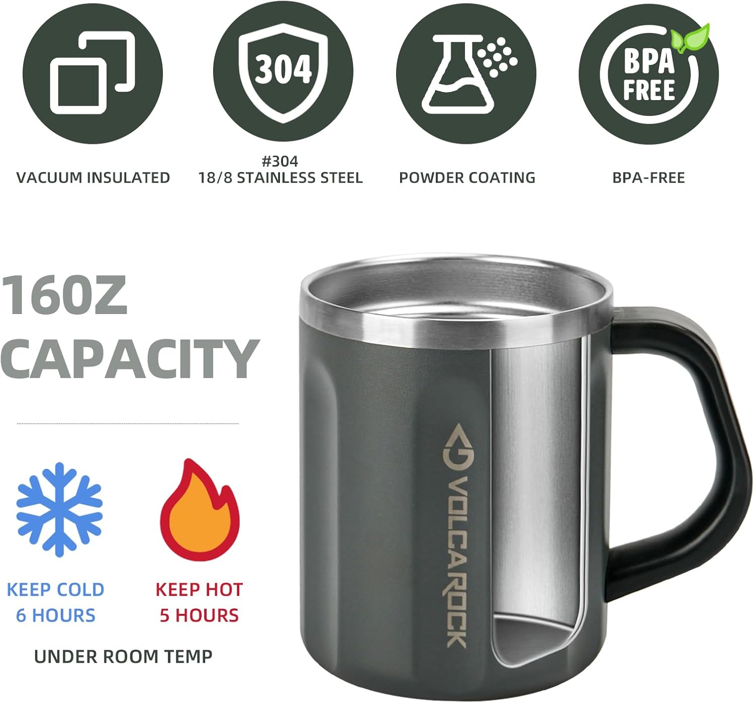 Taza de café aislada al vacío, de acero inoxidable, de 16 onzas, taza térmica de doble pared con asa y tapa deslizante para bebidas calientes y