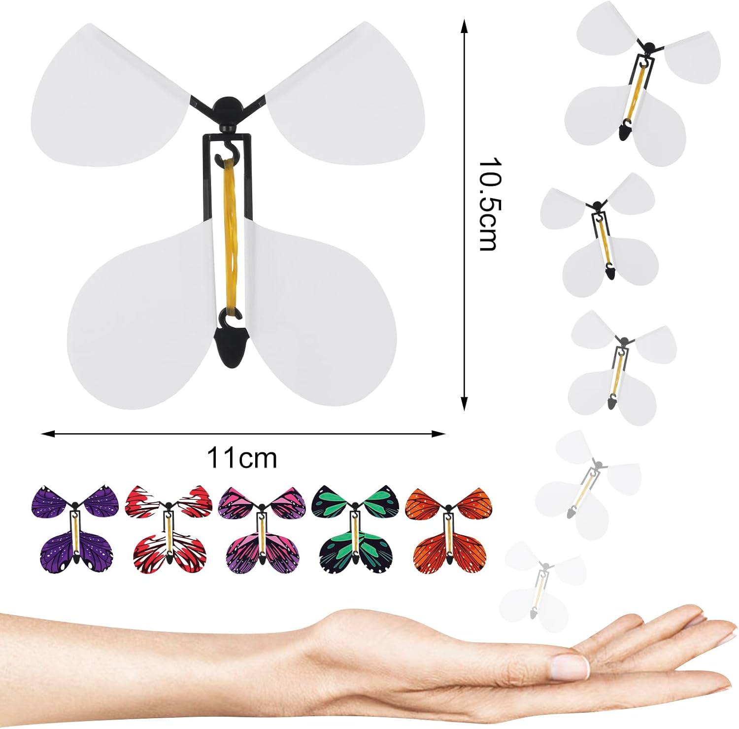 50 piezas de juguete de mariposa voladora, mariposas voladoras blancas, mariposa voladora mágica, alas de mariposa, tarjetas pintadas, regalo