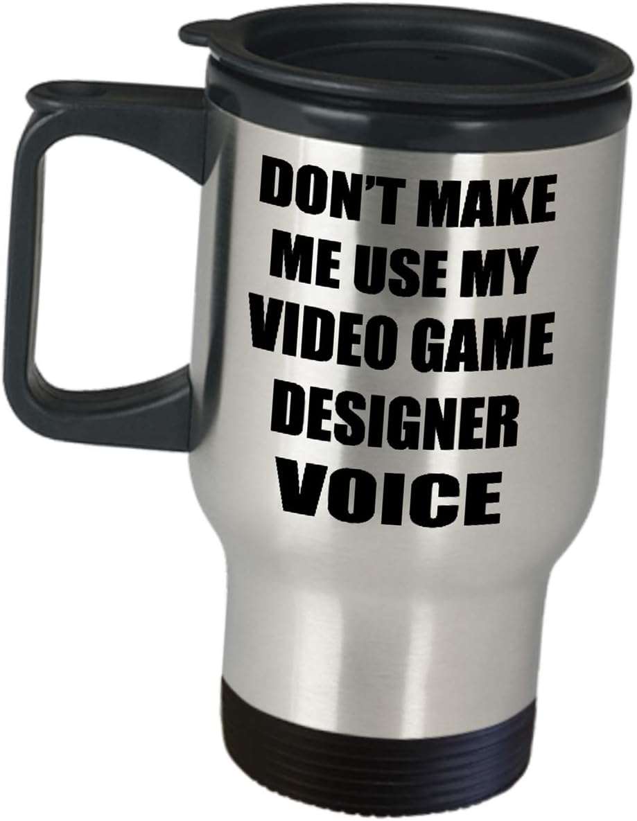 Taza de viaje aislada con diseño de diseñador de videojuegos, divertido y bonito regalo  Dont Make Me Use My Voice  diseño de desarrollo para