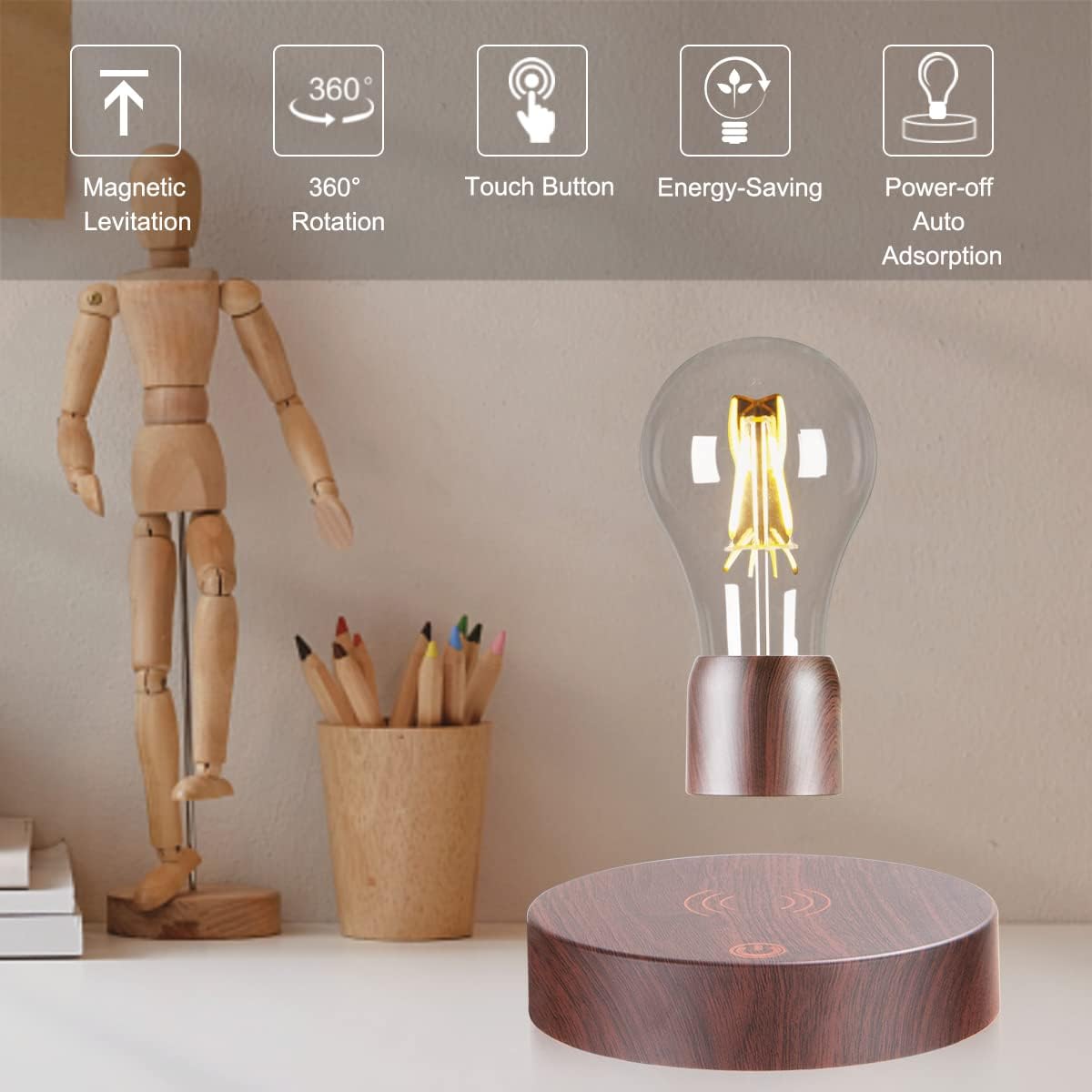 UVEHAS Bombilla de levitación magnética, lámpara LED de levitación magnética con control táctil, bombilla giratoria flotante, luces nocturnas,