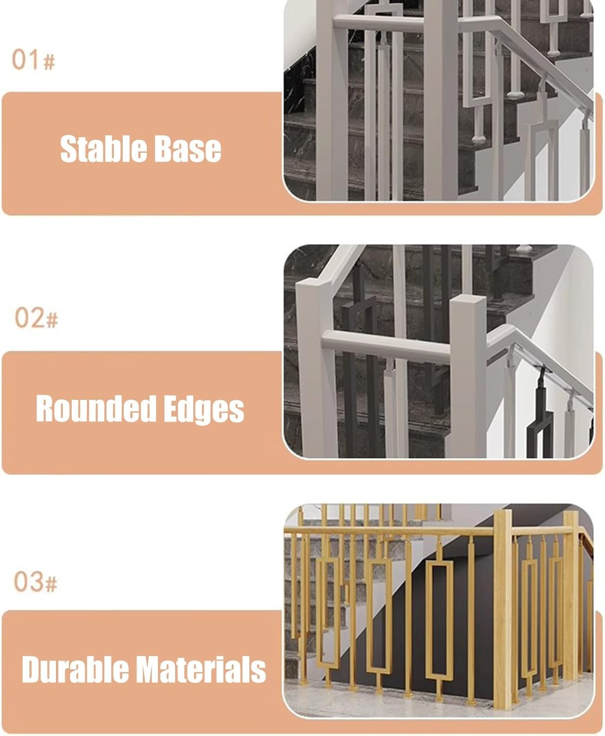 Balaustres de metal para escaleras, montaje en tierra, 8537.4 in de alto, conector de ángulo ajustable para barandilla para escaleras de