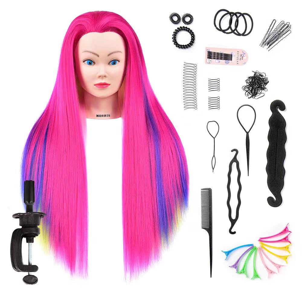 Cabezal de entrenamiento de 26 a 28 pulgadas, cabeza de maniquí para peinado, cosmetología, cabeza de muñeca, peluquería para peinar, teñir, cortar,