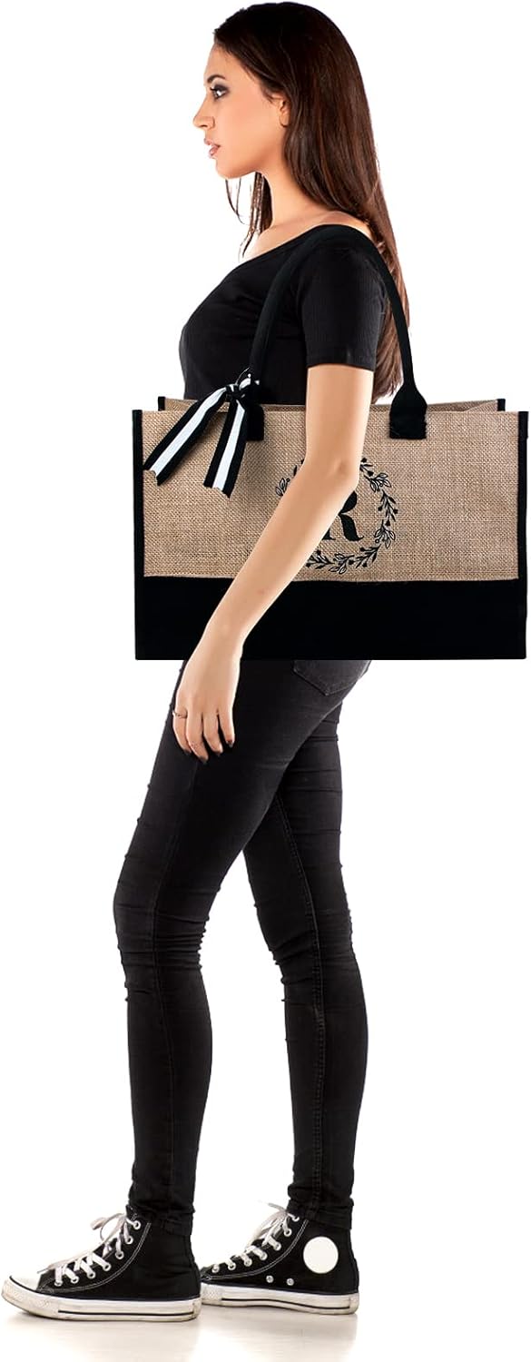 Birthday Gifts for Women,Monogrammed Gift Tote Bag for Women,Personalized Initial Tote Bag,JuteCanvas Tote Bag