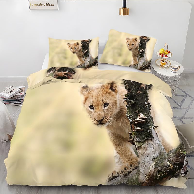 Juego de funda de edredón tamaño individual de cachorro de león marrón claro, juego de ropa de cama individual con estampado de animales, funda de